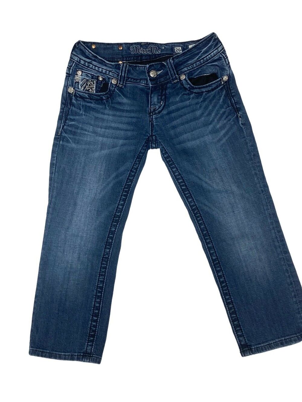 Miss Me Cuffed Capri Rhinestone Embellished Denim Jeans Size 26 JP6196P
